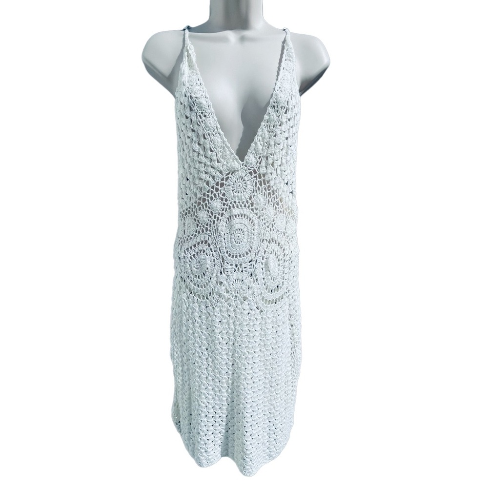 ✌🏻sold✌🏻FLOOK. Crochet Boho Cover Up Dress Size Medium Short Mini - Picture 13 of 15